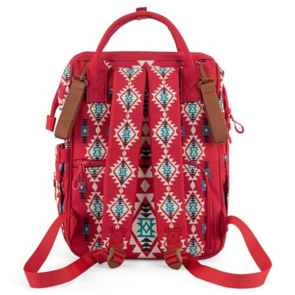 Wrangler Aztec Backpack Organized Daypack Travel Baby Bag with Stroller Strap and Side Bottle Pockets WG2204-9110BDY - color: Angel Burgundy