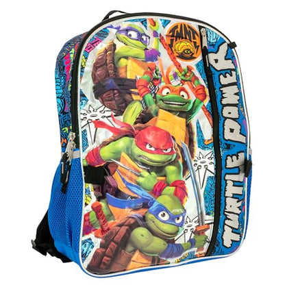 AI ACCESSORY INNOVATIONS Teenage Mutant Ninja Turtles 5 PC Backpack Set, Raphael, Leonardo, Donatello, & Michelangelo 16” School Bag, TMNT Bookbag, Blue - color: Ninja Trutles