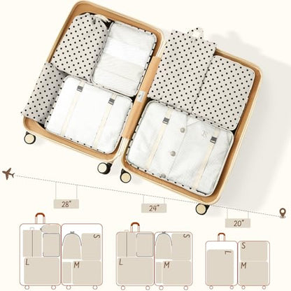 9 Set Packing Cubes for Travel Essentials - Lightweight Carry-On Luggage Organizer Bags with Shoe, Clothes & Laundry Bags for Airplane, Family & Business Travel, Polka dots - color: Polka dots