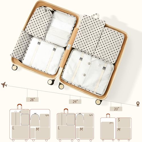 9 Set Packing Cubes for Travel Essentials - Lightweight Carry-On Luggage Organizer Bags with Shoe, Clothes & Laundry Bags for Airplane, Family & Business Travel, Polka dots - color: Polka dots