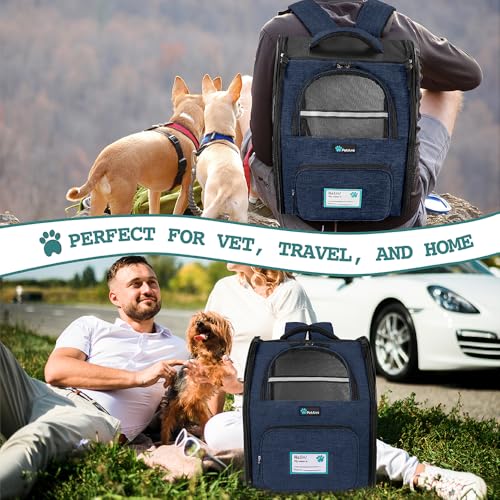 PetAmi Dog Backpack Carrier for Small Medium Dogs Large Cats up to 18 lbs, 2 Side Entry, Structured No-Collapse Frame, Airline Approved Ventilated Pet Backpack for Hiking Camping Travel Vet, Navy - color: Heather Navy