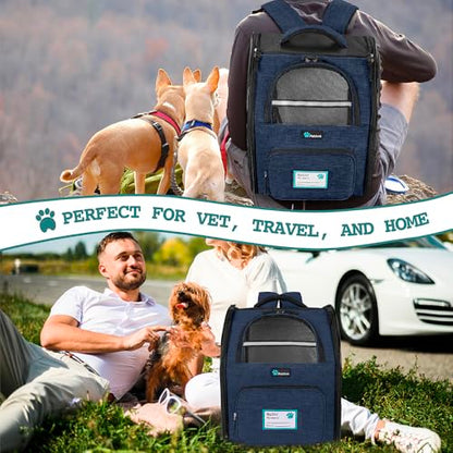 PetAmi Dog Backpack Carrier for Small Medium Dogs Large Cats up to 18 lbs, 2 Side Entry, Structured No-Collapse Frame, Airline Approved Ventilated Pet Backpack for Hiking Camping Travel Vet, Navy - color: Heather Navy