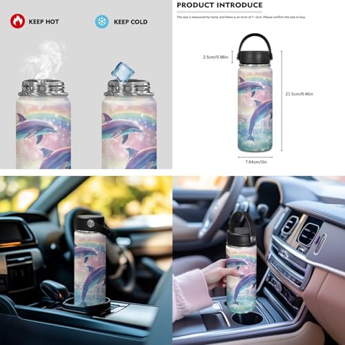 ZOUTAIRONG Rainbow Dolphins School Bags and Mini Water Bottle Large Capacity Bookbags Set Casual Backpack with Side Pockets for Small Thermos - color: Rainbow Dolphins