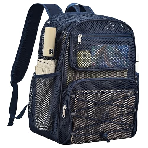 Paxiland Mesh Backpack Heavy Duty See Through Mesh Bookbag Large Backpack for Travel Swimming Outdoor Sports Beach, Blue - color: Blue-27l