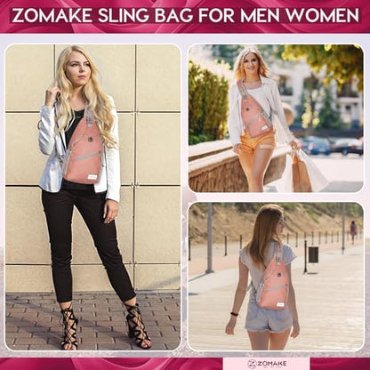 ZOMAKE Sling Bag,Small Crossbody Sling Backpack,Water Resistant Shoulder Daypack for Travel,Anti Thief Chest Bag for Hiking(Pink(New)) - color: Pink(new)