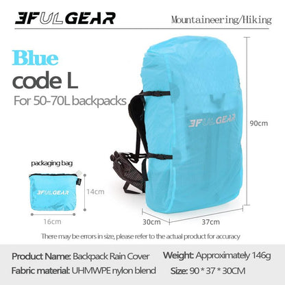 3F 20-85L backpack rain cover, waterproof, dustproof, wear-resistant, tear resistant outdoor hiking backpack cover (blue-L) - color: Blue-l