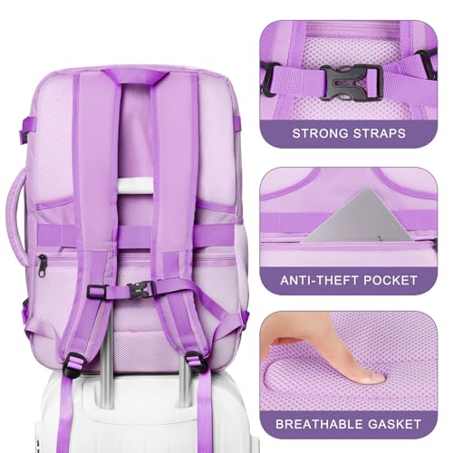 Large Travel Backpack, Laptop Backpack for women, Expandable 52L Carry On Backpack, TSA Water Resistant Weekender 18.4 Inch Laptop Backpack, Anti Theft Business Computer Bag with USB Port, Purple - color: Purple