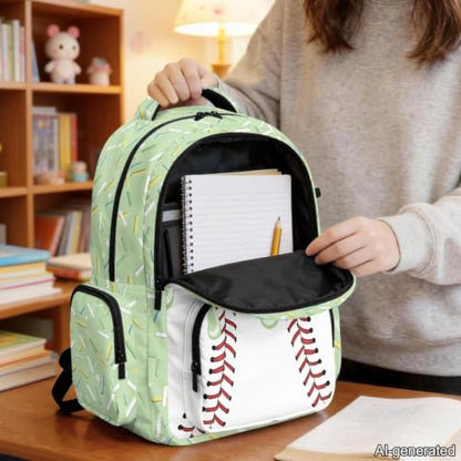 Suobstales Green Baseball Ice Cream Drip Print Kids School Backpack Heavy Duty Schoolbag Travel Casual Daypack Teens Boys Girls Back to School Gifts 17 Inch Bookbag Middle School Students Rucksack - color: Green Baseball Ice Cream Drip