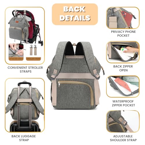 ROSEGIN Baby Diaper Bag Backpack with Changing Pad, Pacifier Case, for Boy Girl Toddler - Large, Stylish, Waterproof Travel Quilted Diaper Bag for Mom - Baby Shower Gifts - Grey - color: Dark Grey