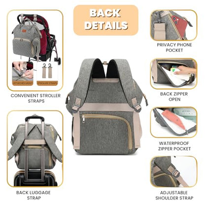ROSEGIN Baby Diaper Bag Backpack with Changing Pad, Pacifier Case, for Boy Girl Toddler - Large, Stylish, Waterproof Travel Quilted Diaper Bag for Mom - Baby Shower Gifts - Grey - color: Dark Grey