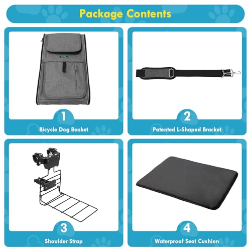 Dog Front Bike Basket 4-in-1 Pet Carrier Backpack & Car Seat, 22lbs Load, Stable L-Shaped Mount for E-Bikes (Display <3.15"), Reflective Waterproof Folding Bicycle Bag for Small Medium Dogs