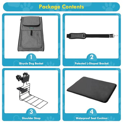 Dog Front Bike Basket 4-in-1 Pet Carrier Backpack & Car Seat, 22lbs Load, Stable L-Shaped Mount for E-Bikes (Display <3.15"), Reflective Waterproof Folding Bicycle Bag for Small Medium Dogs