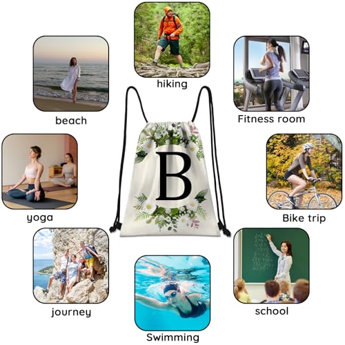 Initial Letter Drawstring Backpack String Sports Gym Bags Waterproof Sackpack Cute for Men Women Beach (13"×17") (Letter-B) - color: Letter-b