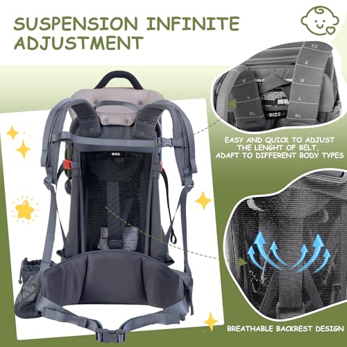 WIPHA Baby Backpack Carrier, Comfort Toddler Carrier Hiking Backpack with Canopy, Adjustable Lightweight Child Carrier - color: creeper III green