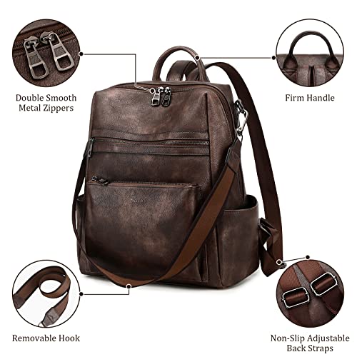 AGLOD Leather Backpack Purse for Women Designer Ladies Shoulder Bag Fashion Faux Work Travel Handbags - color: Kcus22001-coarse Grain Two-tone Coffee