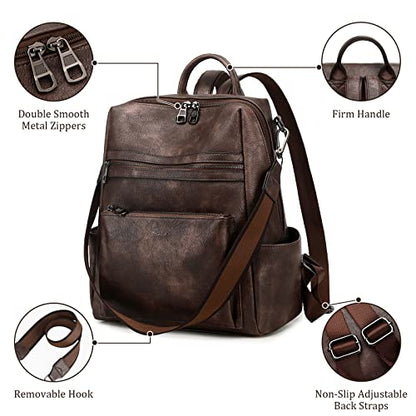 AGLOD Leather Backpack Purse for Women Designer Ladies Shoulder Bag Fashion Faux Work Travel Handbags - color: Kcus22001-coarse Grain Two-tone Coffee