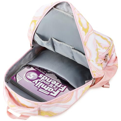 abshoo Marble Lightweight Kids Backpack For School Girls Elementary Kindergarten Bookbag School Bags (Marble PINK-B) - color: Marble Pink-b