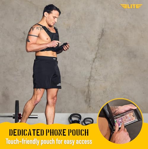 Elite Sports Running Vest w/Phone Holder for Men/Women, Reflective Lightweight Chest Pack w/Touch Friendly Phone Sleeve, Camera Pocket - Chest Rig for Hiking, Trail, Marathon, Camping - size: Small