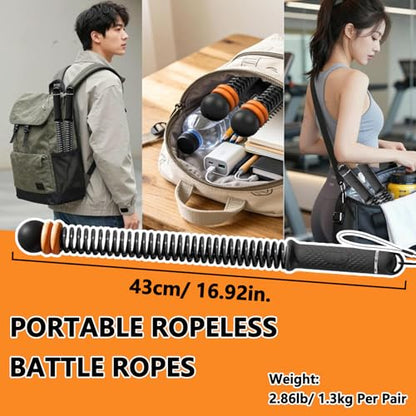 Weighted Ropeless Battle Ropes, Heavy Duty Portable Cordless Battle Ropes for Home Gym, Workout Exercise Rope for Strength Training, Fitness Equipment for Men & Women, Home Gym Equipment(Black)