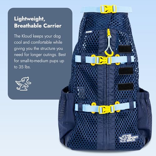 K9 Sport Sack Kloud - Medium, Blue - Ideal for Dogs with 17-19” Back Length - Ultra-Light Mesh Backpack Carrier with Inflatable Frame - size: Medium