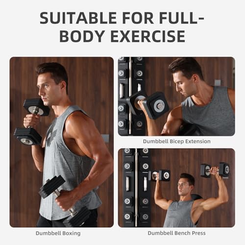 DHT Adjustable Dumbbells, Dumbbell Sets with Rack, Free Weights Dumbbells Set, All-Purpose Fitness, Anti-Rolling, Weights Set for Gym, Home, Office, 2.2-22 lbs, 1 Set - color: Black