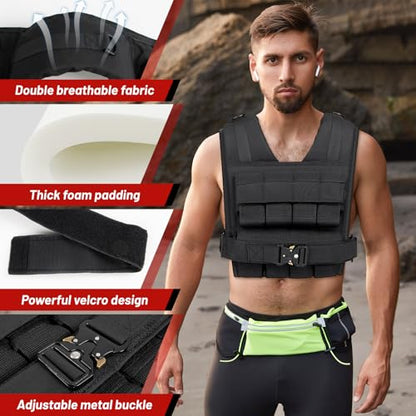 Weighted Vest Men 26lbs | 35lbs | 45lbs, Weighted Workout Vest With Removable Iron Weights, Weight Vest for Men and Women, Heavy Duty Weighted Exercise Vest for Strength Training Running Walking - size: 35lbs