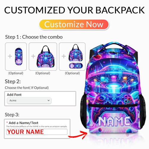 Boys Gaming Backpack Personalized Kids Backpacks for Back to School - Cool Large Capacity Custom Bookbag for School Camping Travel - color: Yellow