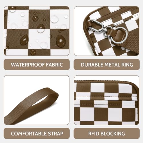 FODOKO Wristlet wallets for women Nylon Quilted Wallet with 4 Zippers,Travel Credit Card,Holder Cell Phone Organizer - color: Caramel Color
