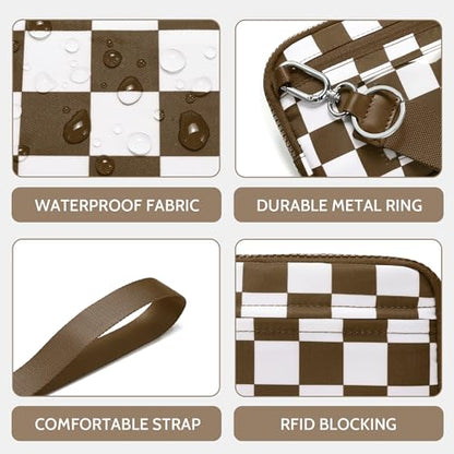 FODOKO Wristlet wallets for women Nylon Quilted Wallet with 4 Zippers,Travel Credit Card,Holder Cell Phone Organizer - color: Caramel Color