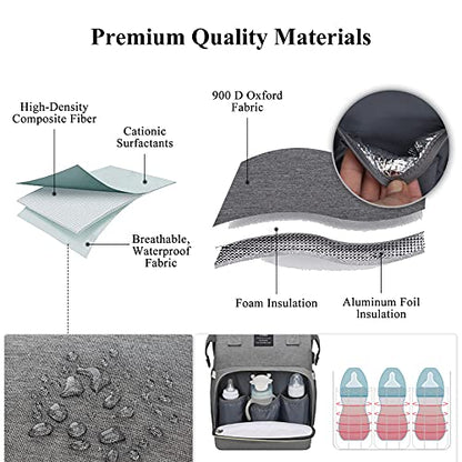 ANWTOTU Baby Diaper Bags with Changing Station,Waterproof Diaper Bag Backpack for Moms Dads with USB Charging Port,Large Capacity Multifunctional Baby Essentials(Grey) - color: Grey