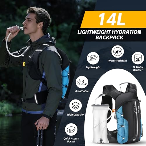 Hydration Backpack - Lightweight Water Backpack with 2L Water Bladder, Small Hiking Backpack for Running Cycling Camping Rave for Men Women - color: Blue1