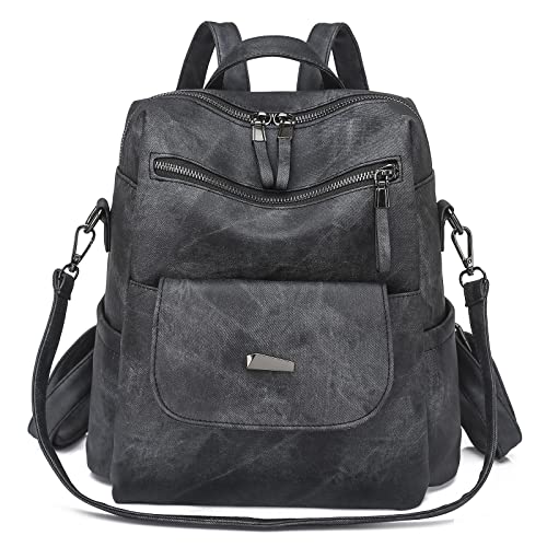 Backpack Purse for Women, PU Leather Backpack Purse, Fashion Travel Anti Theft Backpack, Multipurpose Lightweight Waterproof Convertible Purse Shoulder Bag Handbag, Black - color: Black
