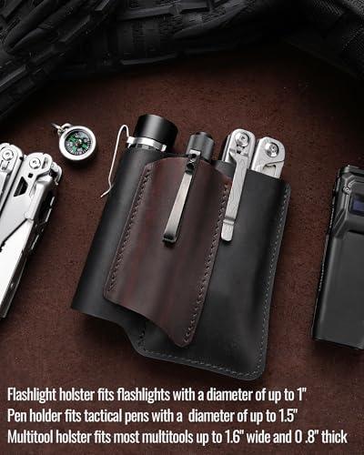 VIPERAED PJ38 Leather Multitool Sheath for Men, 4-in-1 Utility Leather Holster, EDC Pocket Organizer for Pocket Knife Multitool Flashlight and Pen - size: Large