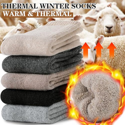 MOGGEI 5 Pairs Womens Merino Wool Socks Hiking Warm Winter Thick Thermal Crew Cozy Cabin Ladies Gift Comfy Boot Work Socks - color: Beige/Light Coffee/Grey/Dark Grey/Black