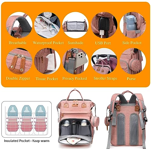 Astro alan Baby Diaper Bags with Changing Station, Waterproof Diaper Bag Backpack for Moms Dads with USB Charging Port, Baby Shower Gifts, Large Capacity diaper backpack, Pink - color: Pink