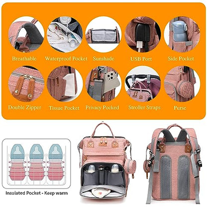 Astro alan Baby Diaper Bags with Changing Station, Waterproof Diaper Bag Backpack for Moms Dads with USB Charging Port, Baby Shower Gifts, Large Capacity diaper backpack, Pink - color: Pink