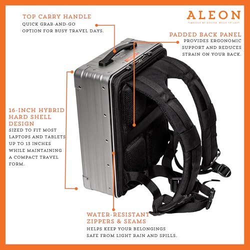 All Aluminum Lightweight 16" Hybrid Backpack for Men & Women, Fits 13" Laptop, Premium Hard Shell Backpack for Business Travel with RFID blocker for Tech, Executive, Gamers, Photographer (Silver) - color: Silver
