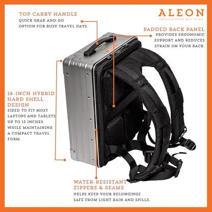 All Aluminum Lightweight 16" Hybrid Backpack for Men & Women, Fits 13" Laptop, Premium Hard Shell Backpack for Business Travel with RFID blocker for Tech, Executive, Gamers, Photographer (Silver) - color: Silver