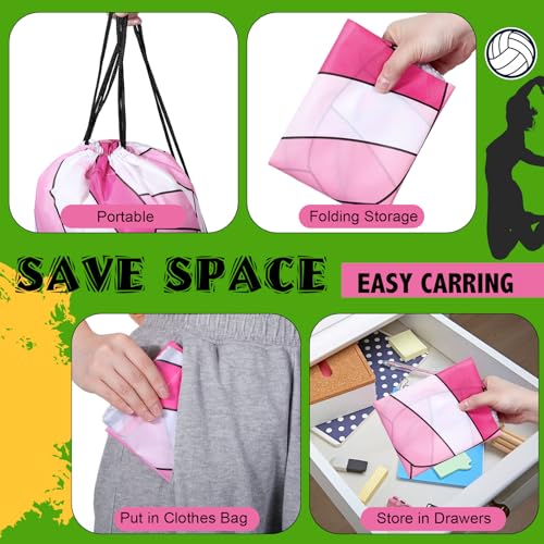 Dansydaisy 12 Pcs 12 In Volleyball Drawstring Backpack Bag Goodie Snack Gift Bags Sports Party Favors String Backpack Bulk(Pink, Light Pink, White) - color: Pink, Light Pink, White