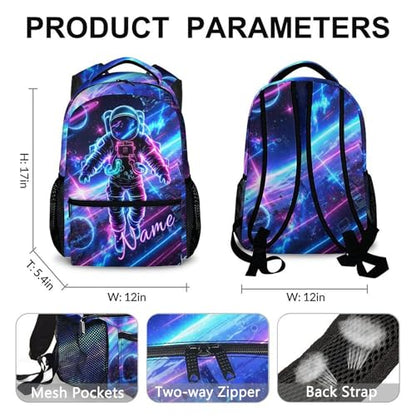 Kids Boys Backpack Personalized Astronaut Backpacks for School Travel - Cool Large Capacity Custom Bookbag for Kindergarten Elementary - color: White