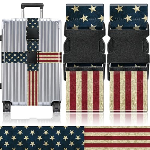 Slohif Luggage Straps for Suitcases Travel Belt Accessories Luggage Connector Identifiers Over Handle with Buckle Unique Nylon Adjustable Strap for Sleeping Bag Car Seat Flag(2 Pack) - color: Flag
