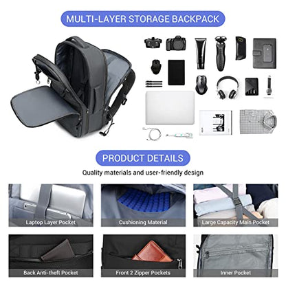 MOLNIA 50L Expandable Travel Backpack for Men Women, Carry On Backpack Airline Approved, Suitcase Backpack with Packing Cubes, Water Resistant Luggage Backpack Daypack Weekender Bag, Black - color: Black With Packing Cubes, size: X-Large