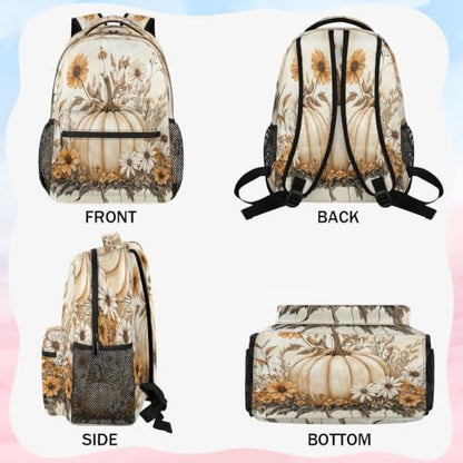 Fall Farmhouse Pumpkin Floral Womens Travel Backpack | 15.6 Inch Laptop Backpack, Lightweight Casual Daypack, Water Resistant, Cute Work Backpacks, Large Capacity - color: Multicolor3