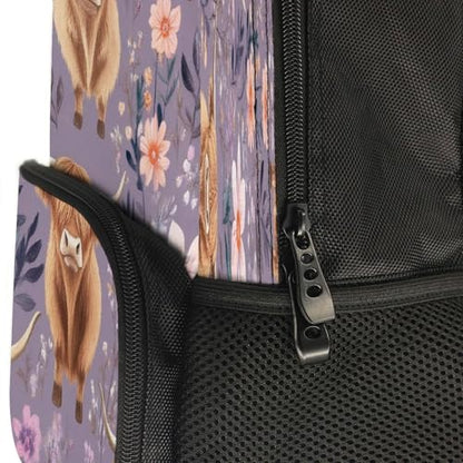 Supdreamc Daypack Polyester Anti-Theft Multipurpose Highland Cow Pink Flowers Art Bookbag Big Capacity Gym Outdoor Hiking Backpack With Adjustable Shoulder Straps - color: Pattern 424