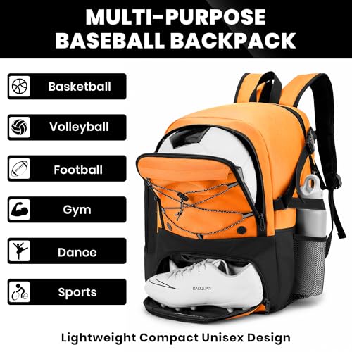 Soccer Backpack with Ball Holder,Youth soccer Bag for Basketball,Volleyball-Includes Separate Shoe Compartment&and Insulation (Orange) - color: Orange