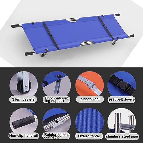 Folding Medical Stretcher, Stainless Steel Stretcher Portable, Blue First Aid Stretcher, Patient Transfer Backboard Immobilization, Multi Purpose Home, for Accident Rescue
