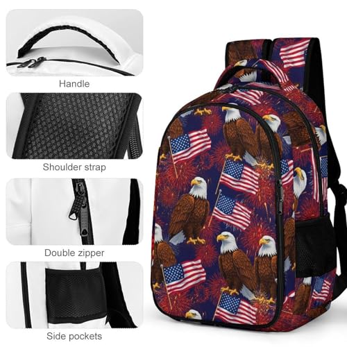 Casual Travel Laptop Backpack Bald Eagle American Flag Fireworks Pattern, Lightweight Anti Theft Computer Bag with Large Capacity for Men Women College Work - color: Pattern (334)