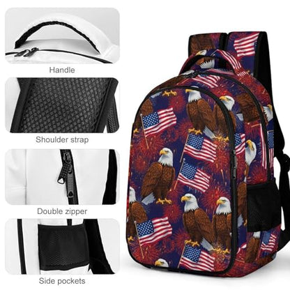 Casual Travel Laptop Backpack Bald Eagle American Flag Fireworks Pattern, Lightweight Anti Theft Computer Bag with Large Capacity for Men Women College Work - color: Pattern (334)
