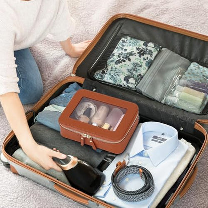 Clear Makeup Bag Set Travel Cosmetic Bag and Toiletry Bag Women's Purse Pouch Cosmetic Stroage Organizer Case with Zipper Car Essentials (Brown, M+Mini) - color: Brown, size: M+Mini