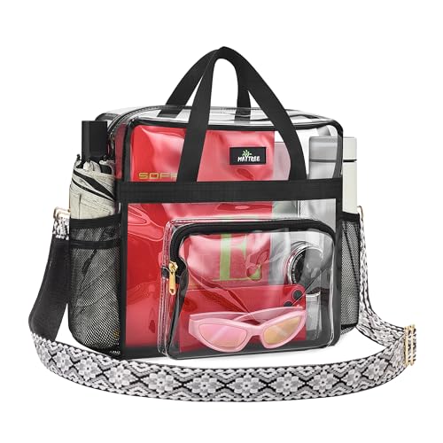 MAY TREE Clear Bag for Stadium Events, 12x6x12 Clear Tote Bag with Removable Strap, Transparent Bag for Concert Sports Gym, White Block-Strap - color: White Block-Strap
